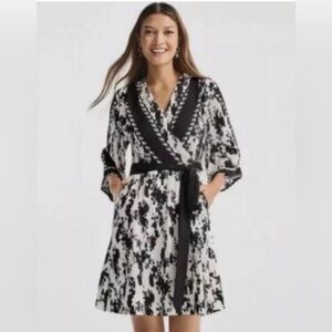 CAbi Black & White Printed Wrap Dress with Belt